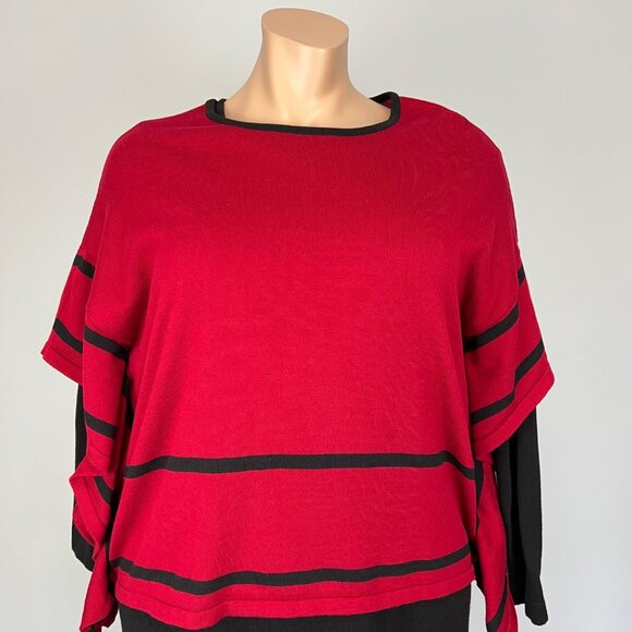 Nina Leonard Womens Plus 2 Piece Poncho Sweater Dress Black Red size 1X - Picture 3 of 16